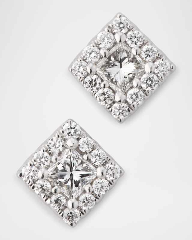 18K White Gold Square Diamond Pave Stud Earrings